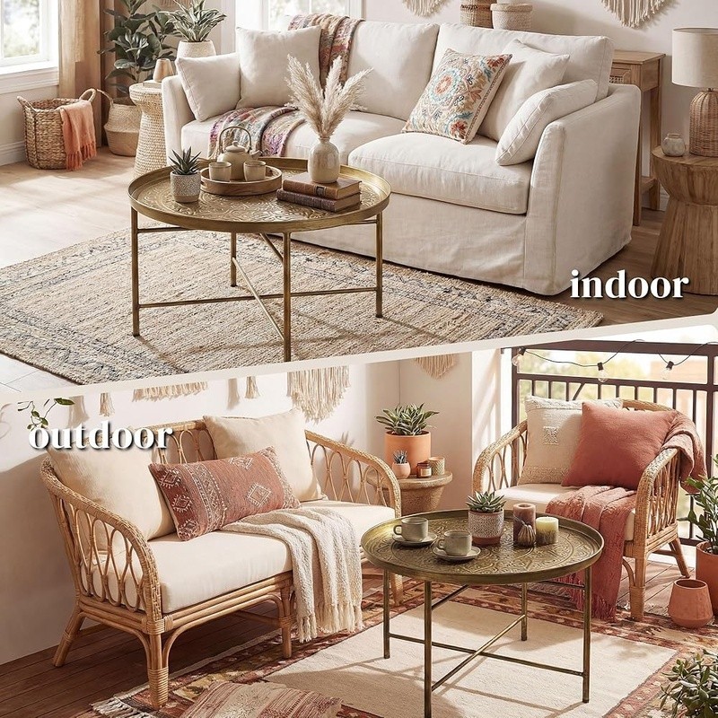 Handmade Metallic Round Coffee Table W/ Floral Pattern Living Room Use
