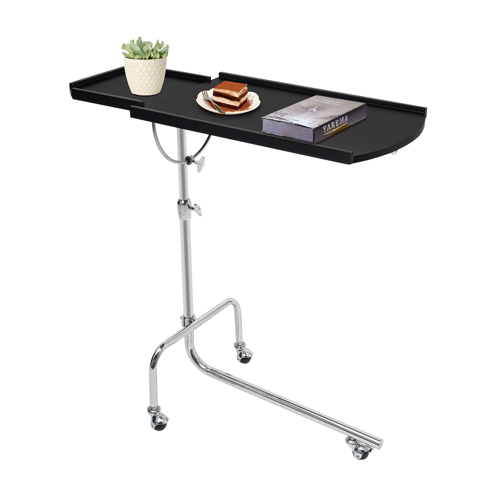 Modern Black Free-standing Adjustable Wood Swivel Tray Table w/ Ergonomic Stand
