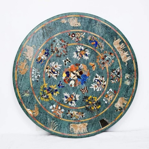 Green Marble Inlay Coffee Table Handmade Pietra Dura Art Inlay Center Table