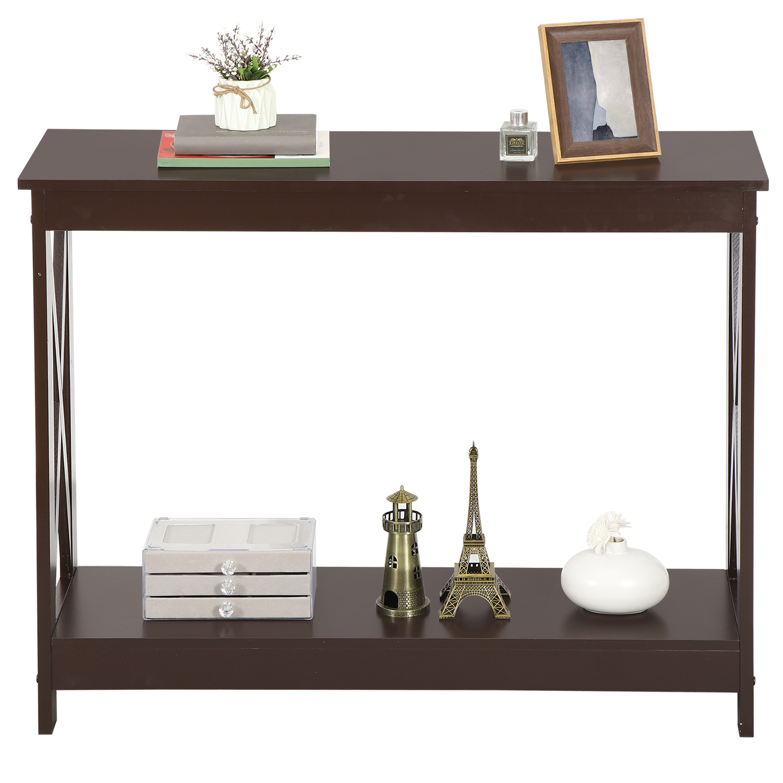 Brown Console Table For Entryway Storage Shelf Entry Farm Accent Home Decor