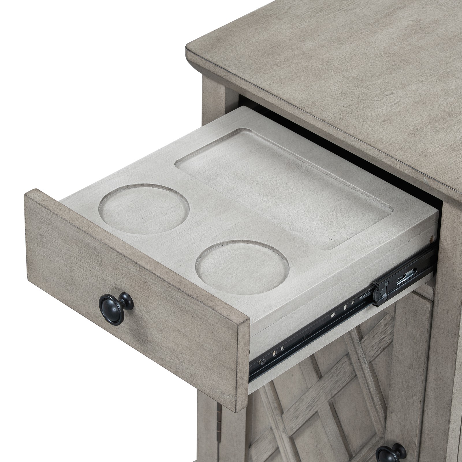 Classic Charging End Table with USB Ports & Storage Antique Gray