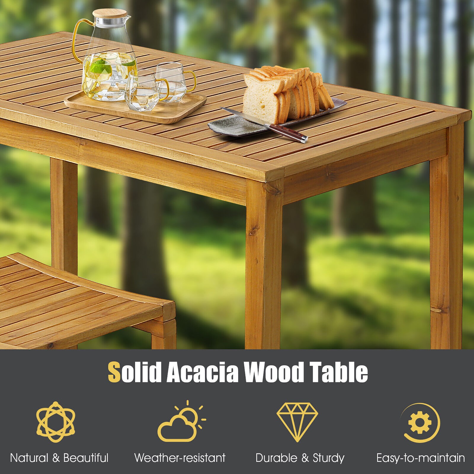 45″ Rectangular Bar Height Dining Table Outdoor Acacia Wood Bar Table Teak