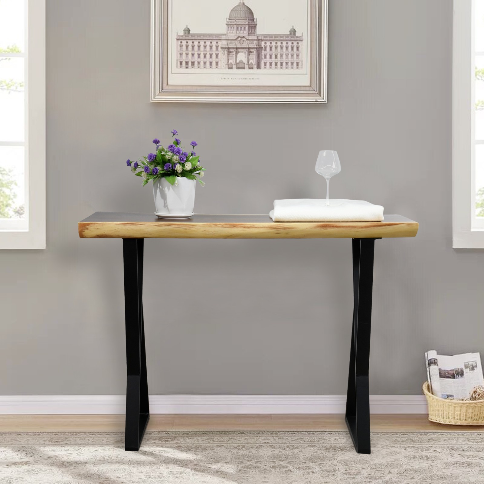 Rustic Suar Wood Console Table Natural Edge Sofa Table for Living Room Entryway