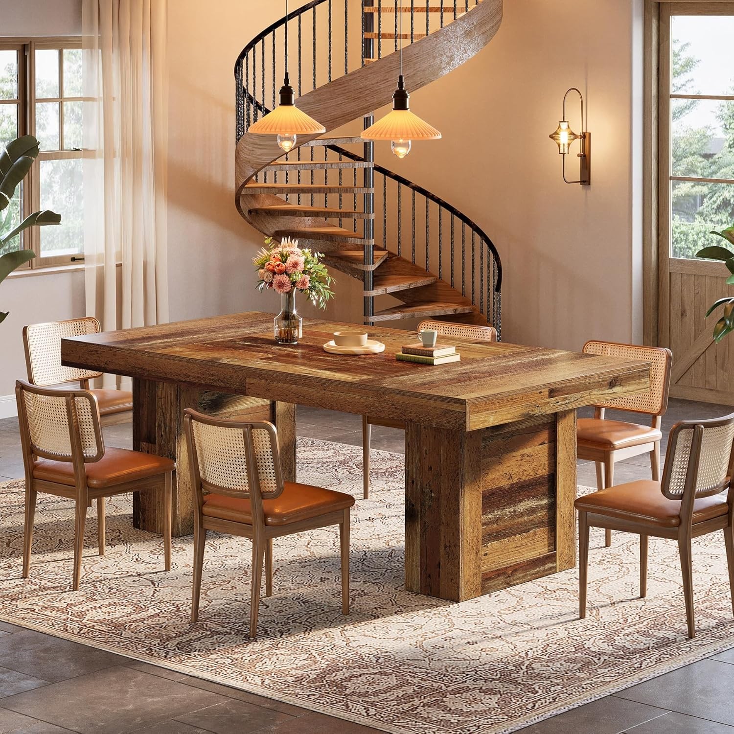 63” Farmhouse Dining Table for 6 People Rectangle Wooden Kitchen Dinner Table