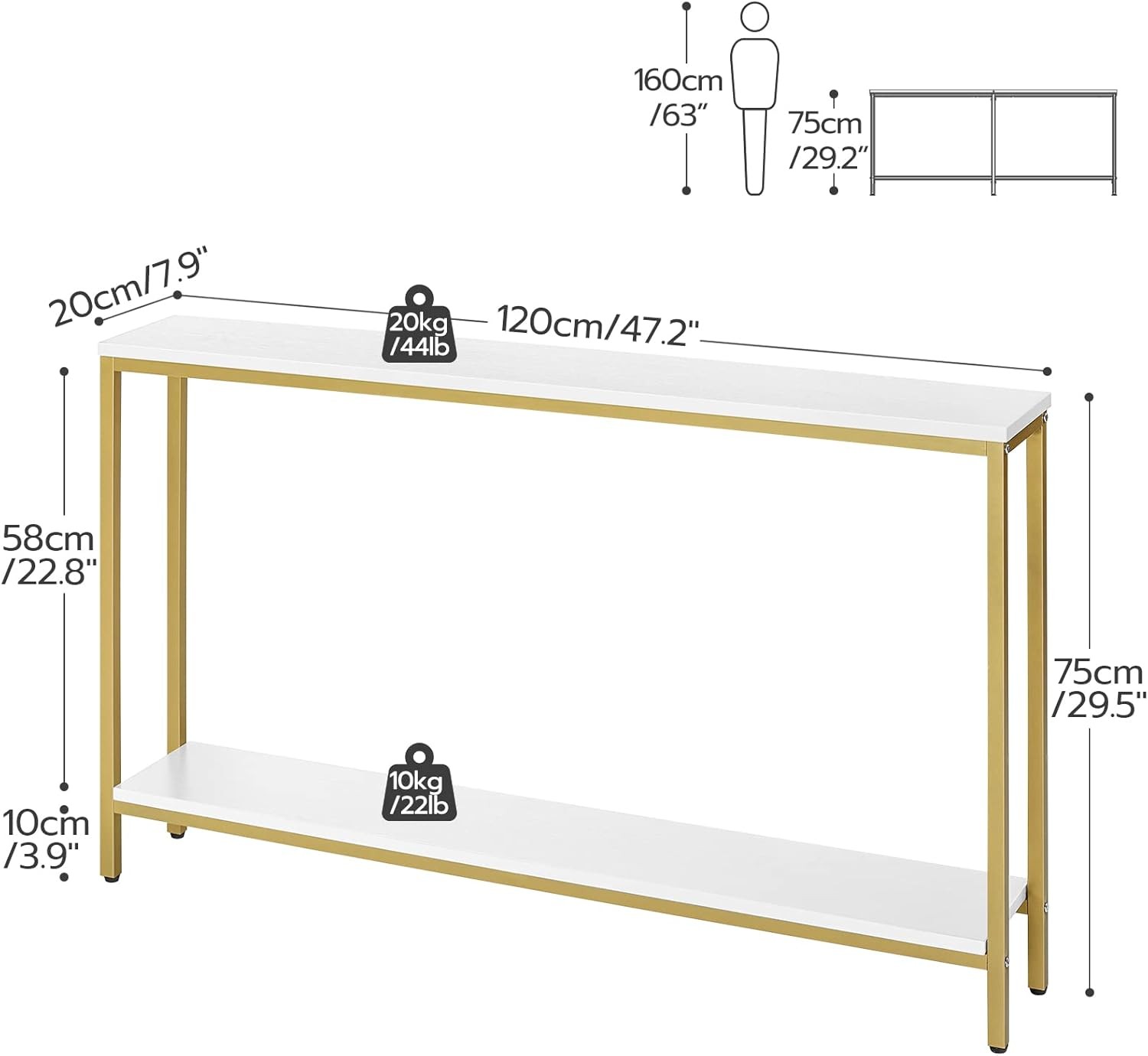 HOOBRO 47.2″ Console Table Sofa Table w/ Shelf Home Decor Entryway Table White