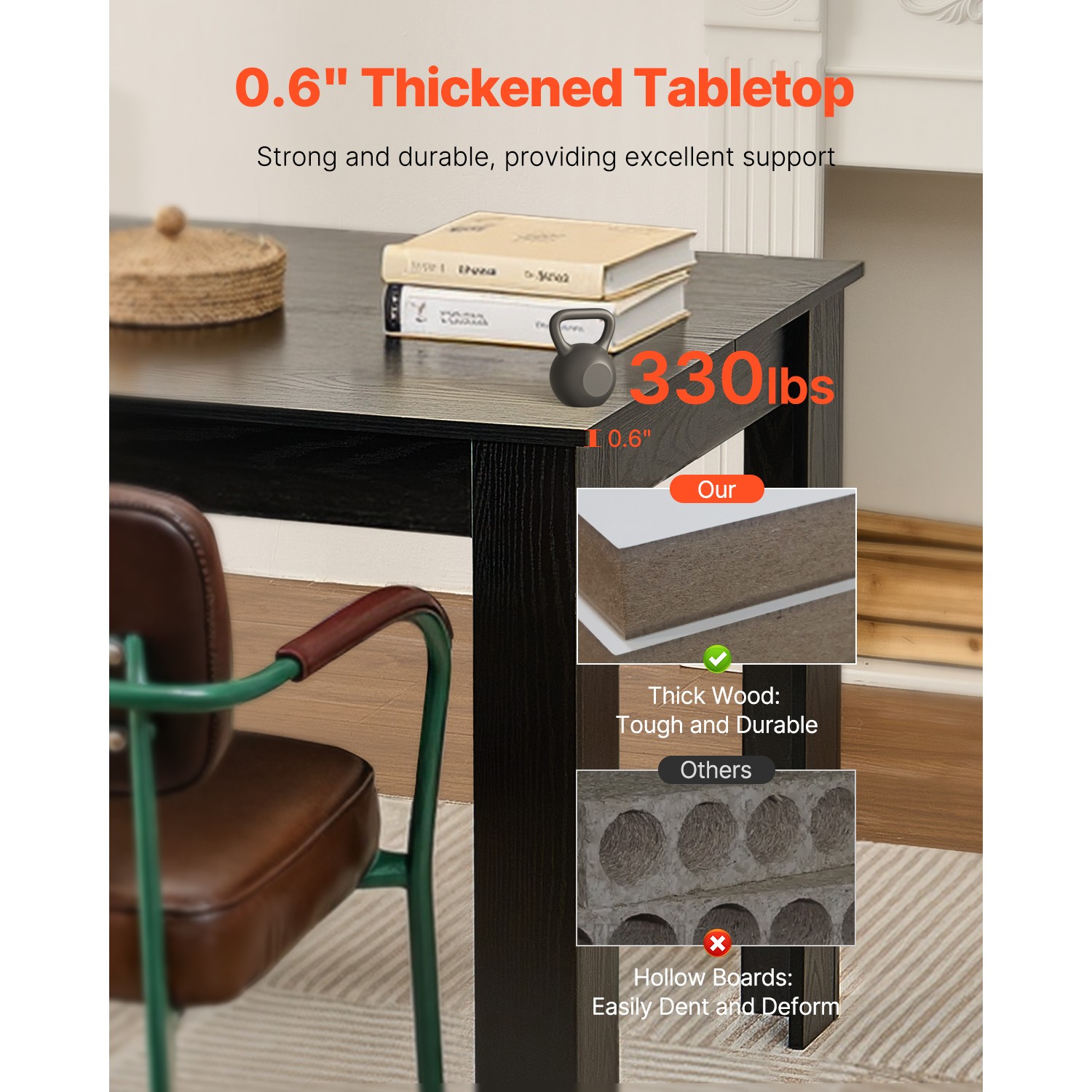 Uimoso 63in Rectangle Dining Table Wood Kitchen Table for 4-6 Person Black