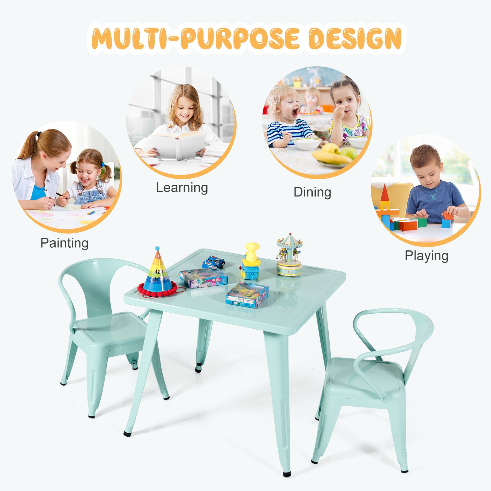 Kids Steel Square Table 27″ Children Play Learn Activity Table Indoor/Outdoor