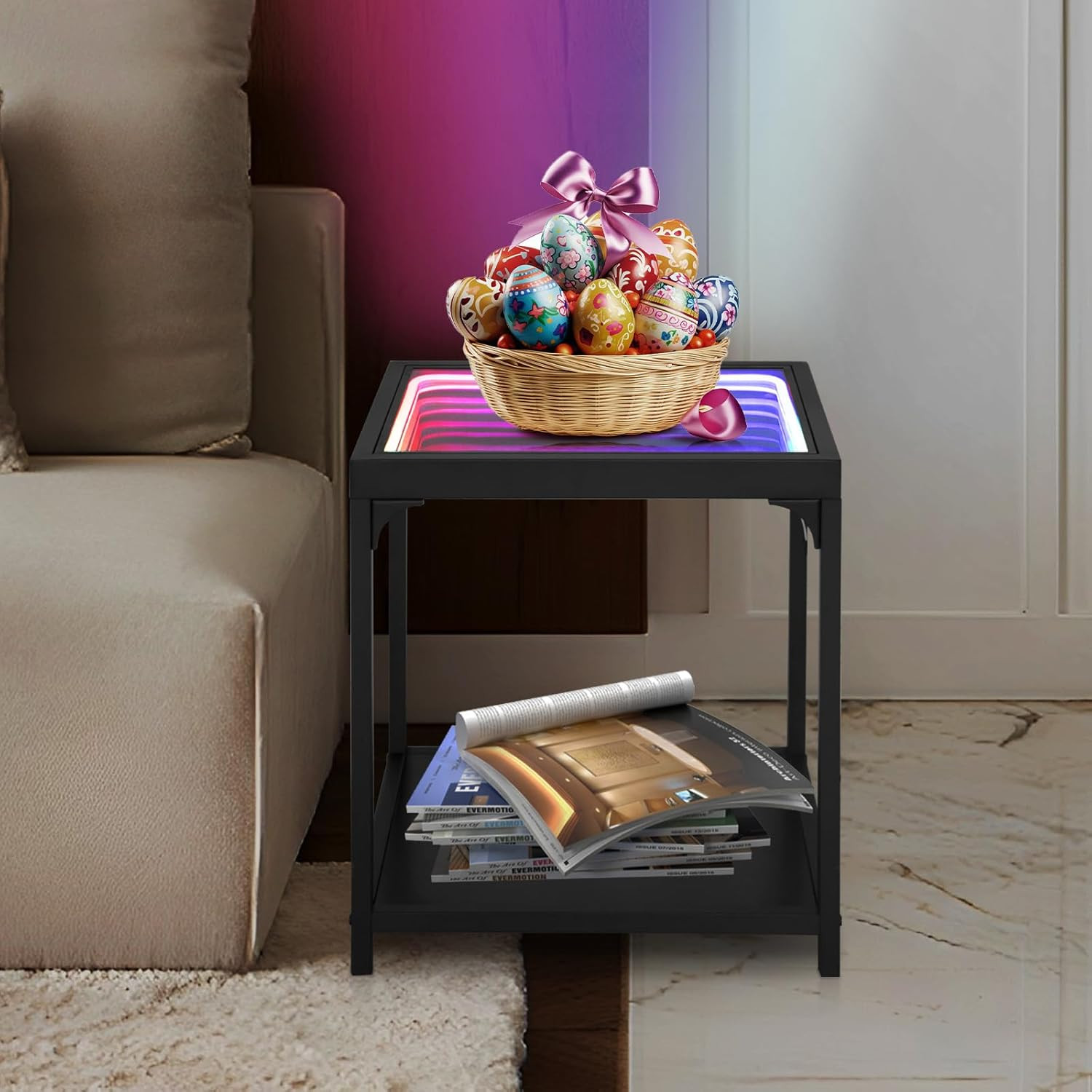 Infinity Mirror Light Table – 3D RGB Illusion Coffee Table for Living Room
