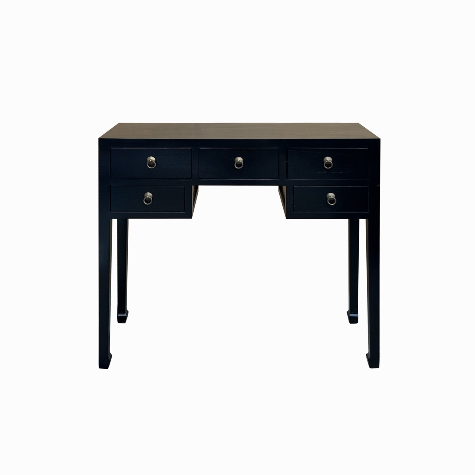 Chinese Black Lacquer 5 Drawers Foyer Narrow Slim Side Table Desk cs7702