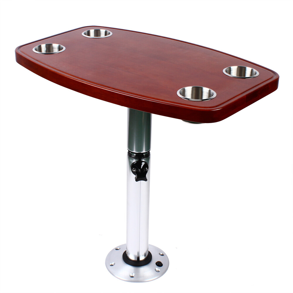 600*380mm Elm Table Top Rectangular+4 Cup Holders For Caravan Rv Marine Boat