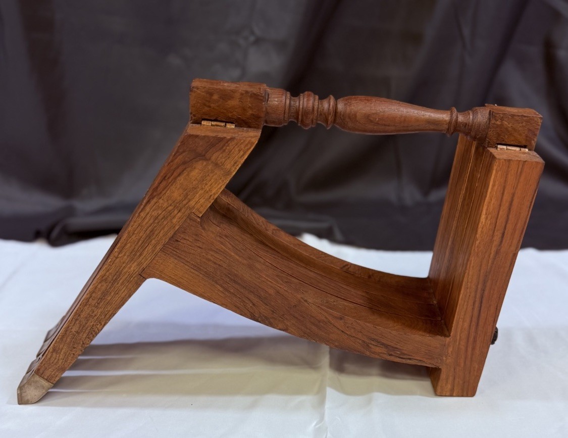 Vintage Brass Boho Moroccan Tray Folding Teak Wood Table Pie Crust MCM