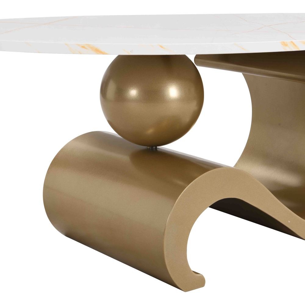 Nesting Coffee Table Set of 2 Oval Round Side End Tables Golden MDF Metal Frame