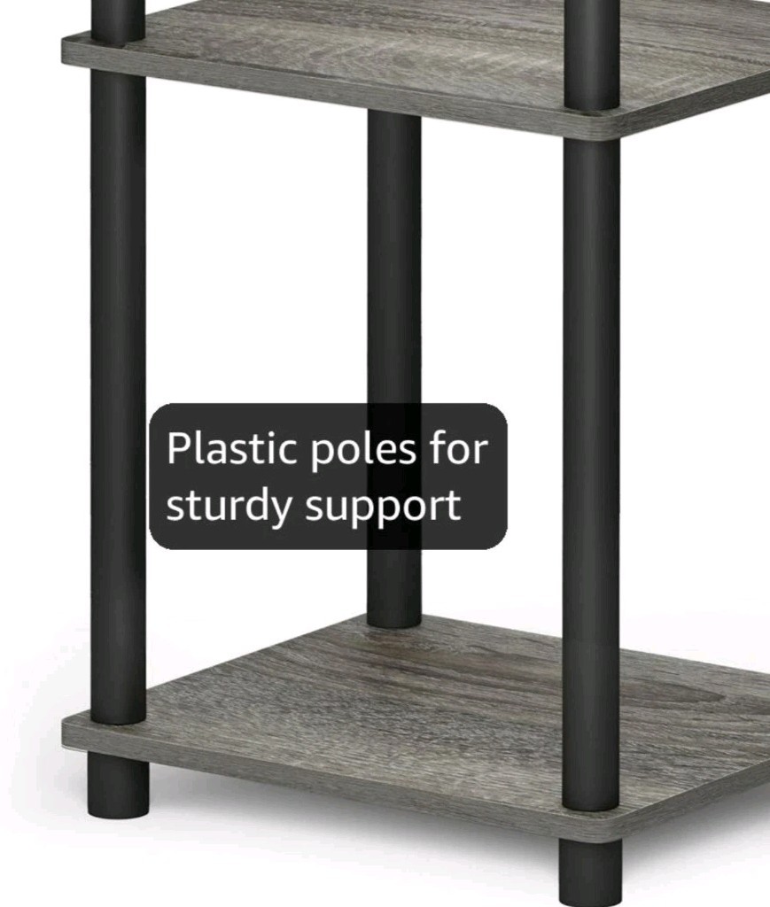 3-Tier End Table (2 Table Set) French Oak Gray Wood & Black PVC Poles 22.8″ Tall