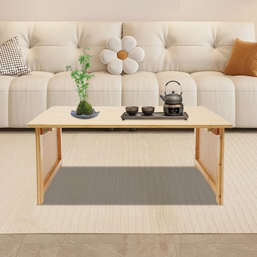 Free Standing Imitation Rattan Coffee Table Rectangular Foldable Bamboo Table