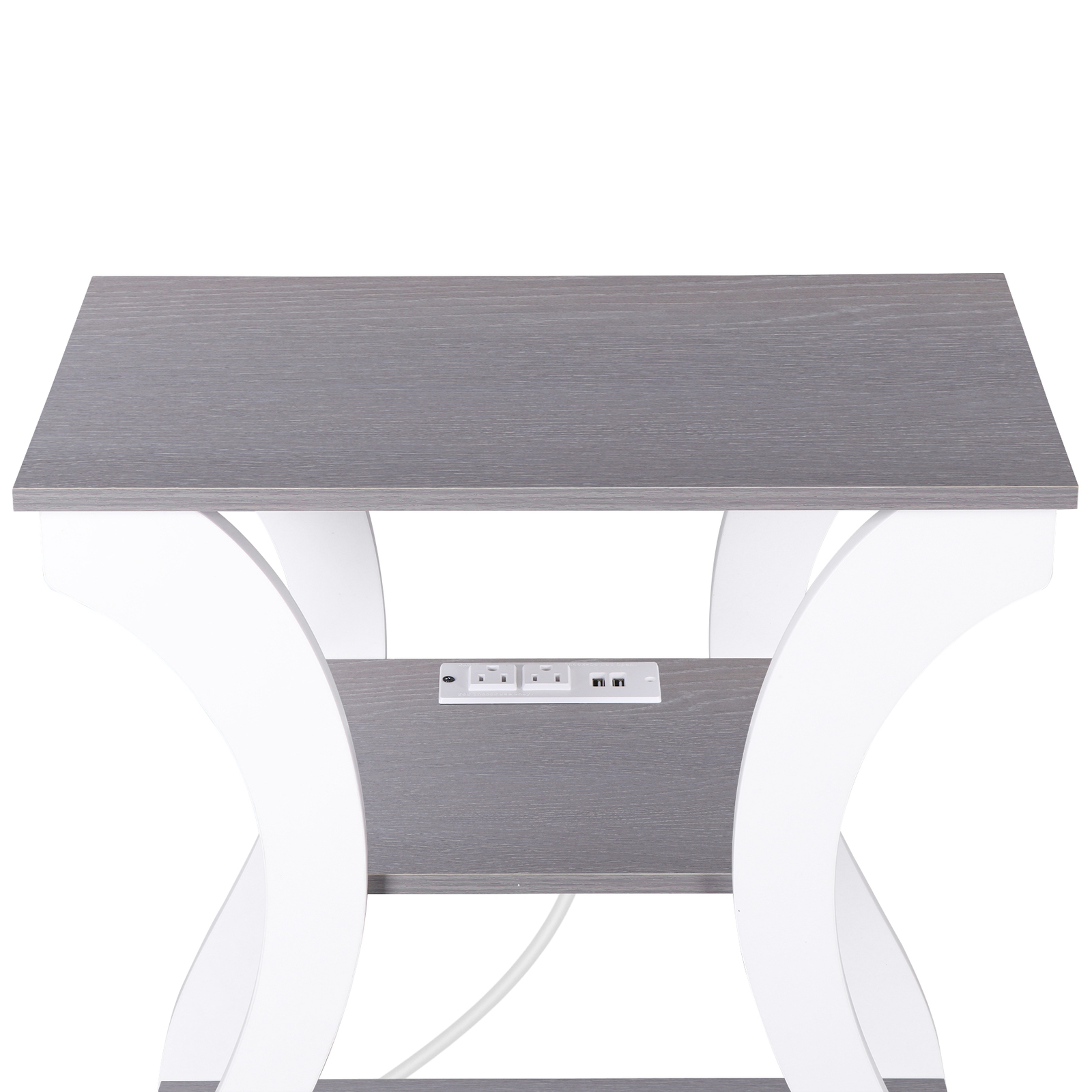 End Table Side Table 3-Tier Storage Shelf for Small Space with Outlet Grey+White