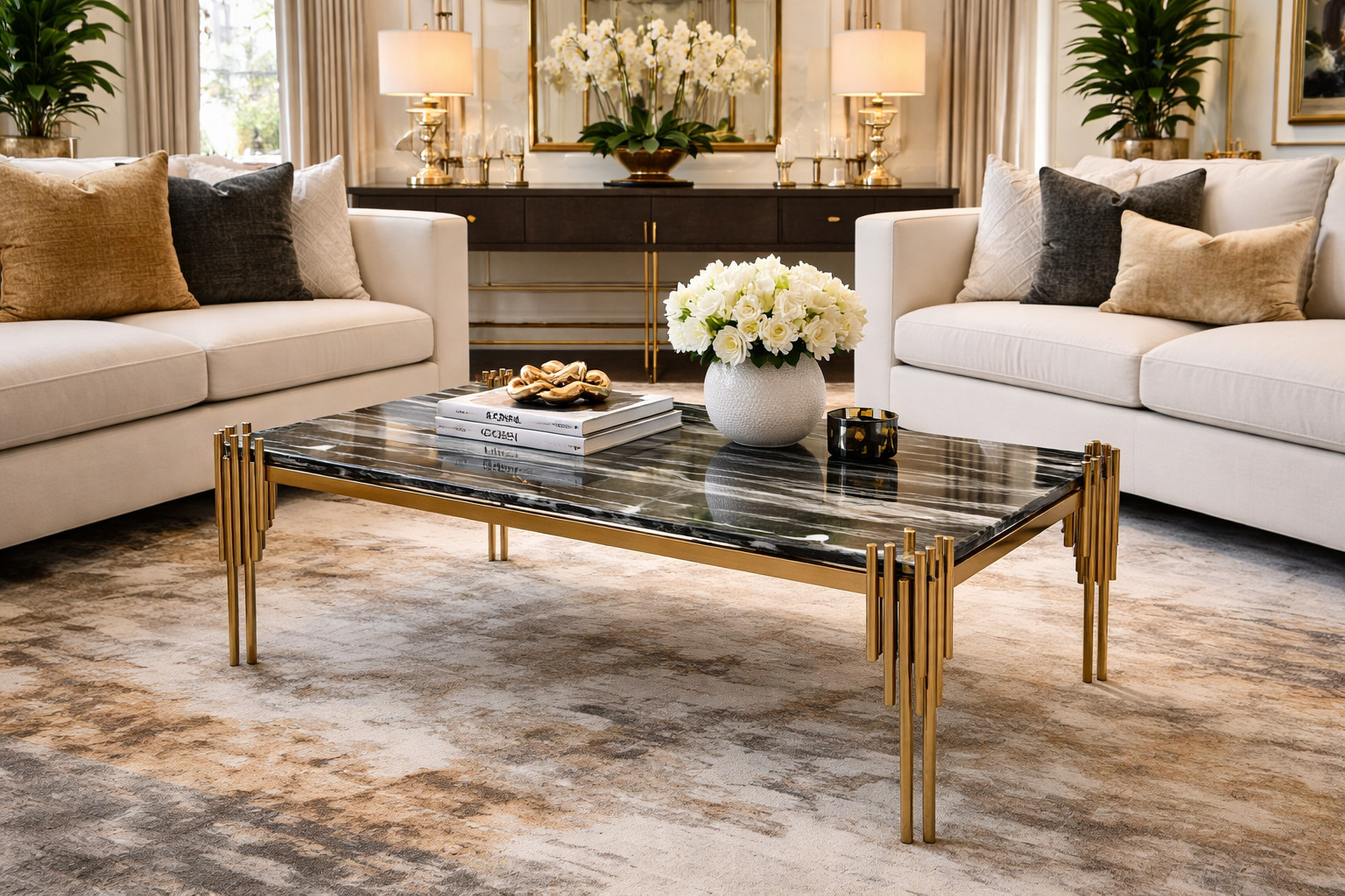✨ Luxury Marble Coffee Table | Gold Steel Base | Designer Statement Piece ✨