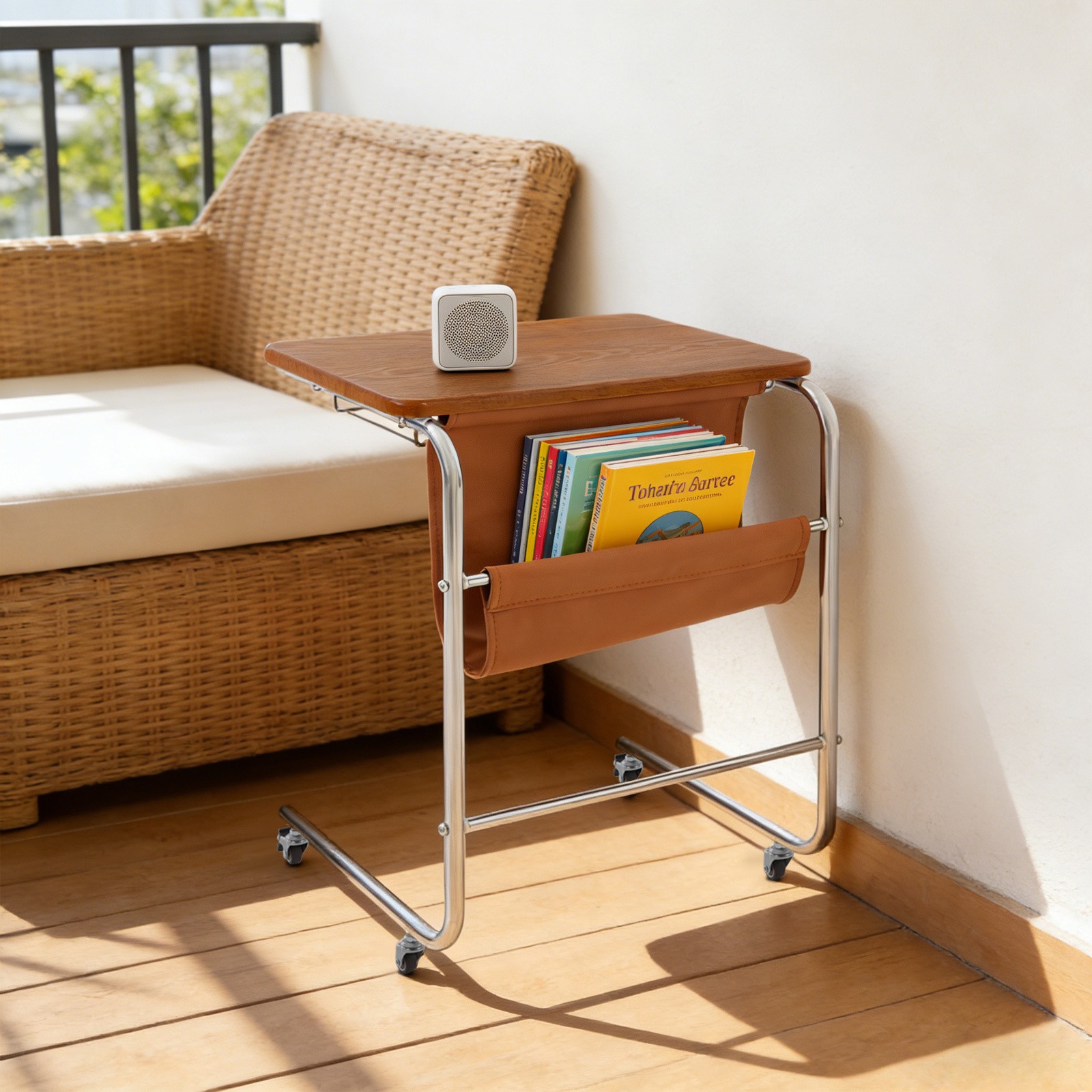 Sofa Side Table,C-Shaped End Table with Universal Wheels,End Table living room