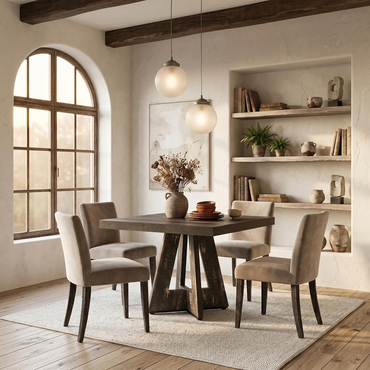 31.5″ Square Dining Table Small Modern Wooden Kitchen Dinner Table for 4 People