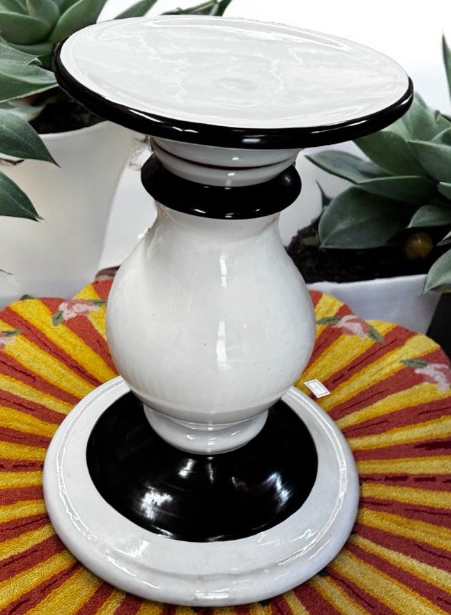 mackenzie Childs ceramic pedestal table Or Stand Black And White