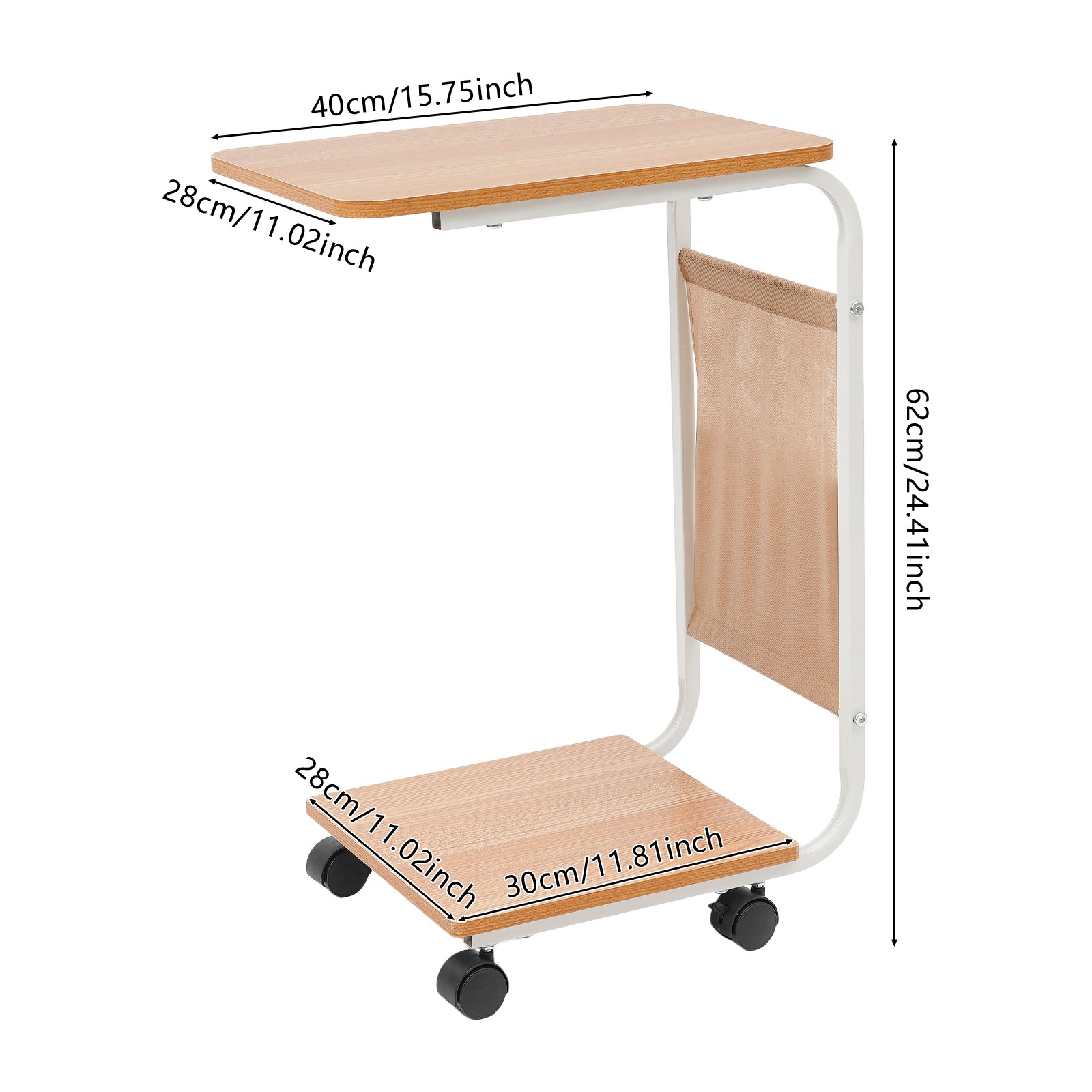 C-Shaped Side Table Sofa Bed Side Table With 4 Wheels Coffee Table Laptop Stand