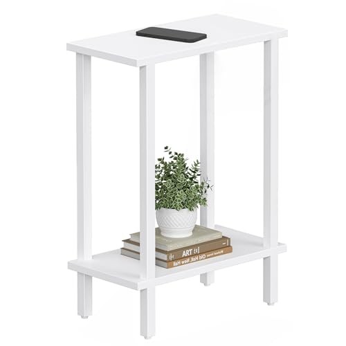 Small Side Table, Narrow End Table, 2-Tier（7.9″D x 15.8″W x 22.5″H） 1 White