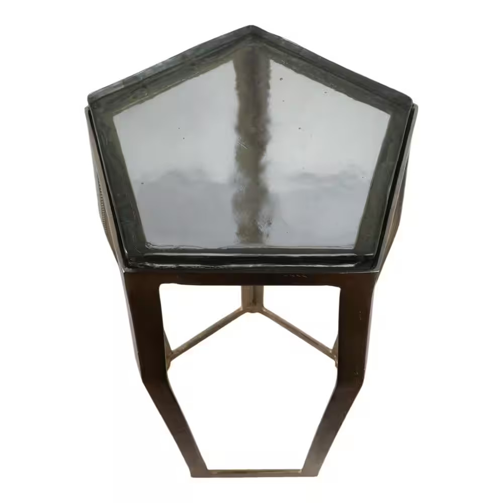 15 In. Champagne Specialty Pentagon Glass Top Large End Table