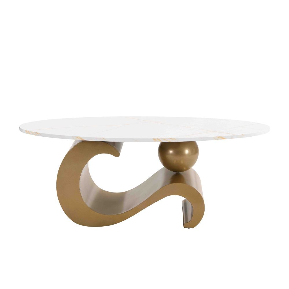 Nesting Coffee Table Set of 2 Oval Round Side End Tables Golden MDF Metal Frame