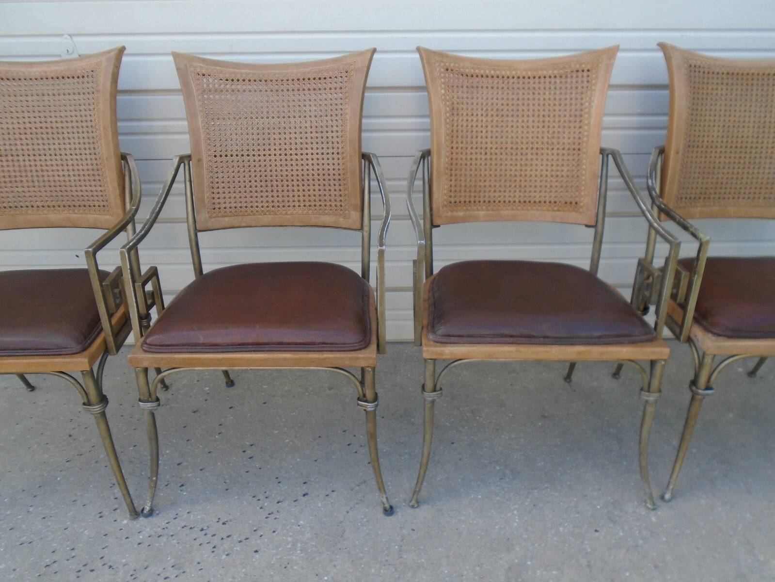Greek Key Dining Set 4 Chairs + Table Gold Art Deco Chippendale Regency Nouveau