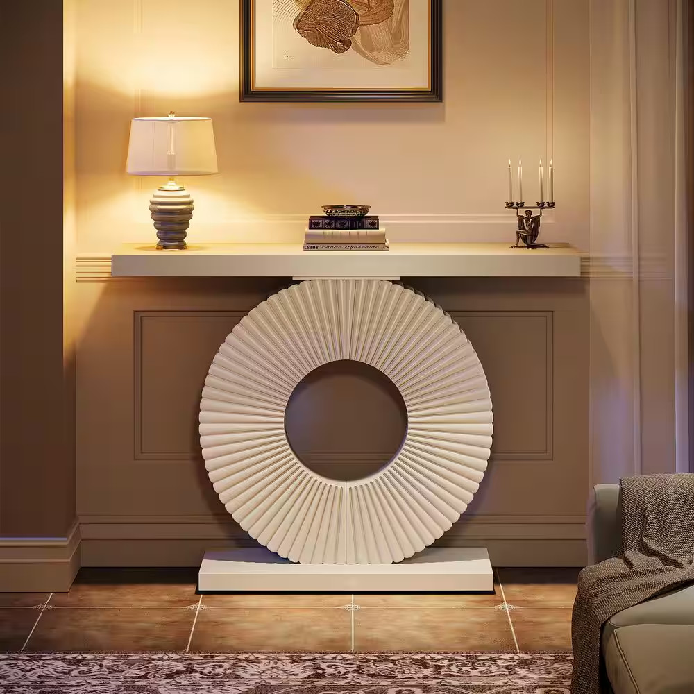 Turrella 39 In. White Rectangle Engineered Wood Console Table with O Shaped Base