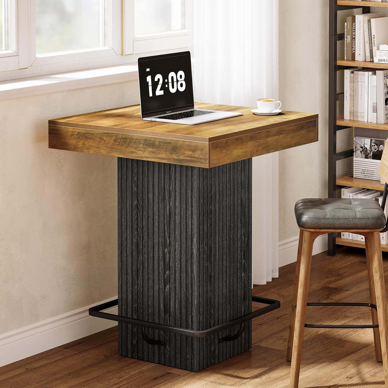 Wooden Square Bar Table 31.5” Industrial Counter Height Pub Table for Home Bar