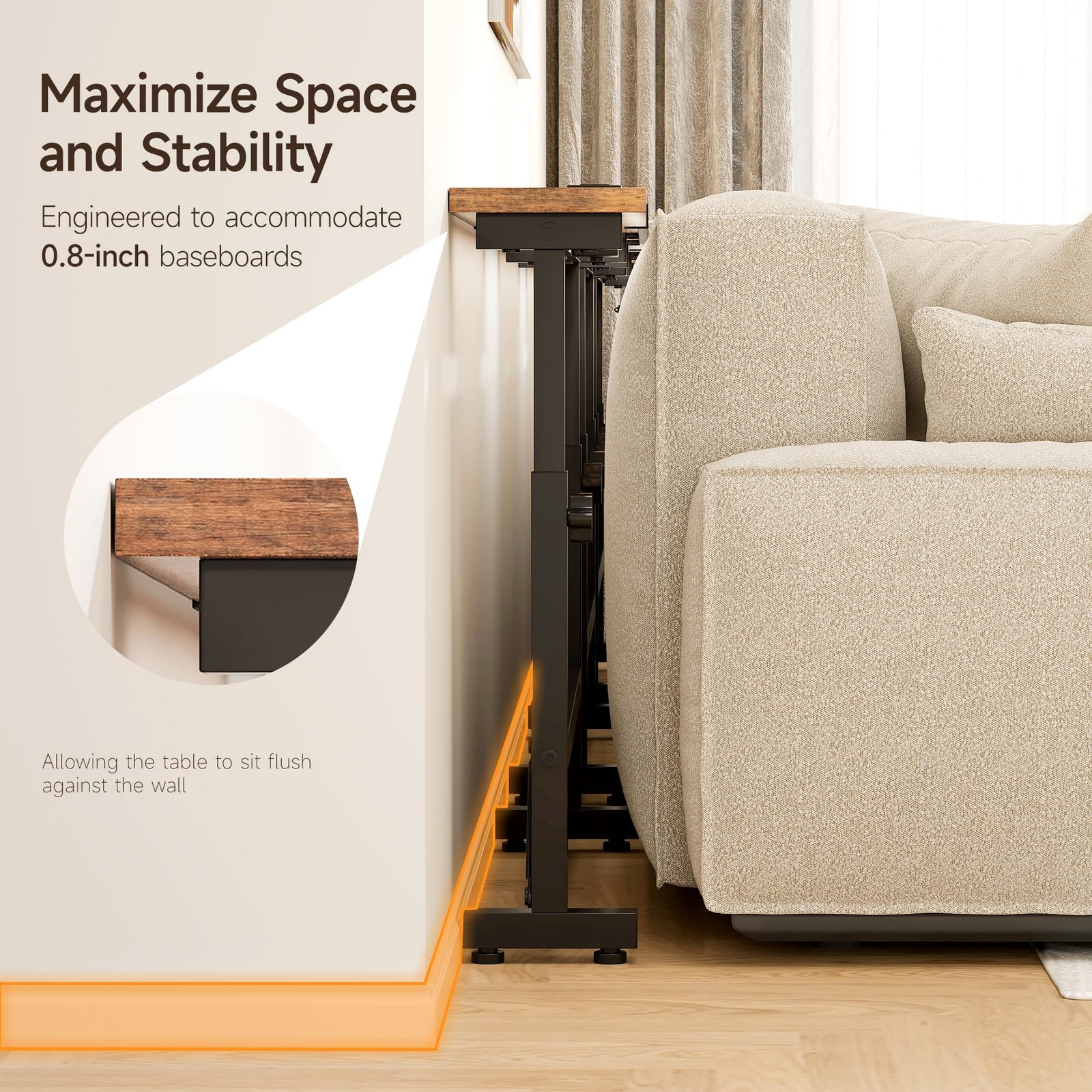 2 Pack 79″ Behind Couch Table with Adjustable Height Narrow Console Sofa Tabl…