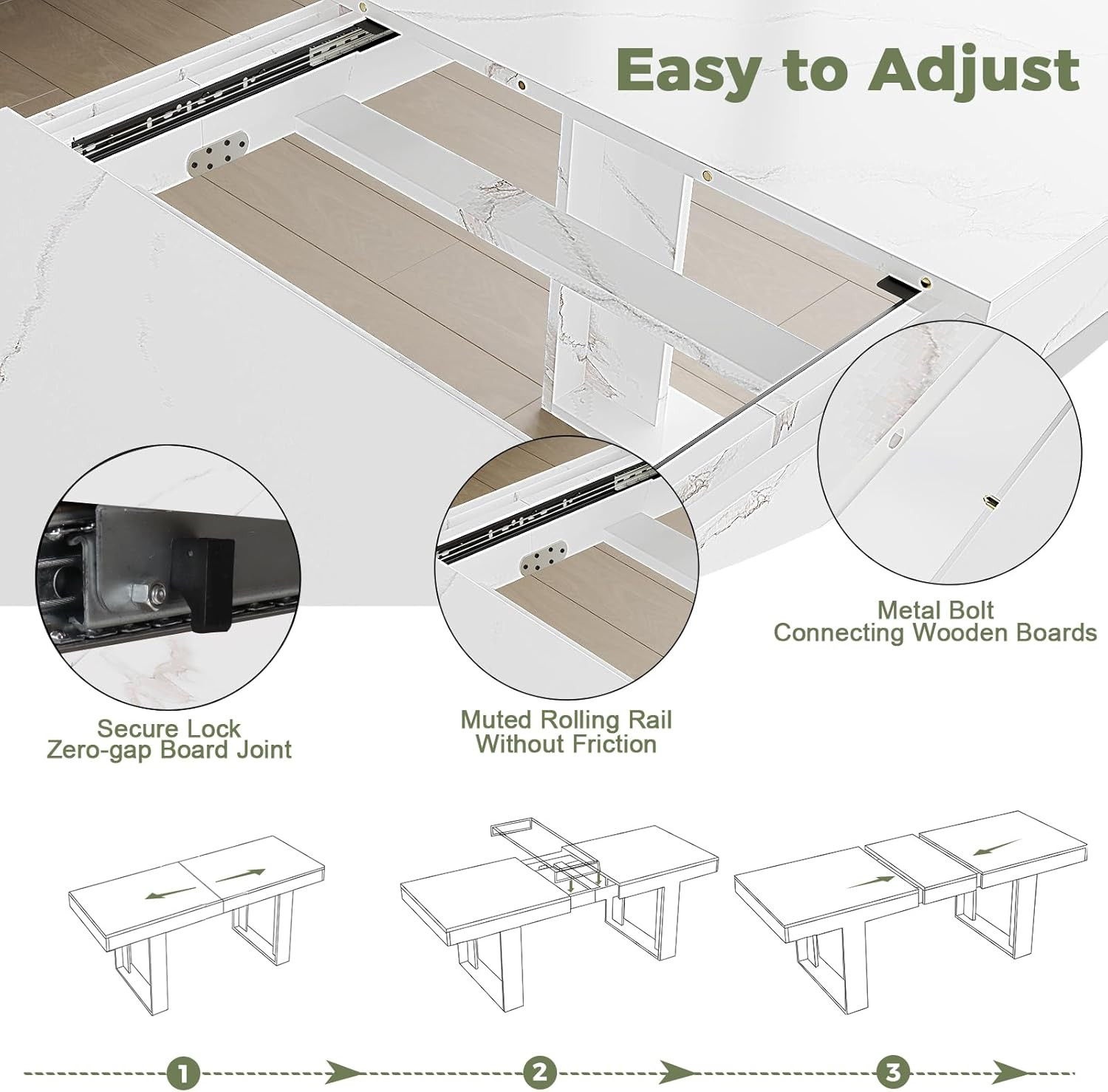 STHOUYN White Marble Extendable Dining Room Table for 8 10, 70.9″ (86.6″) X 31.5
