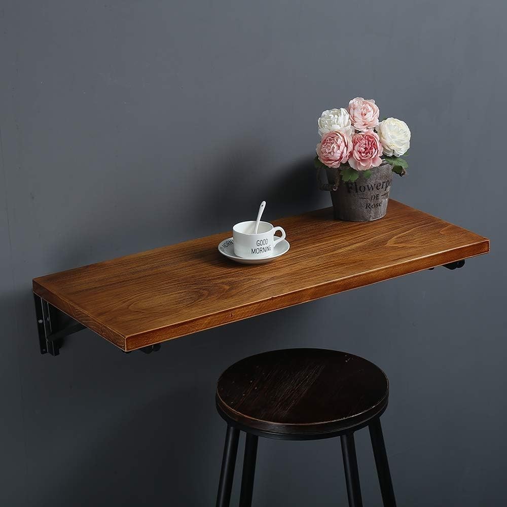 47″ Industrial Rustic Folding Wall-Mounted Workbench – Perfect for Small Spaces