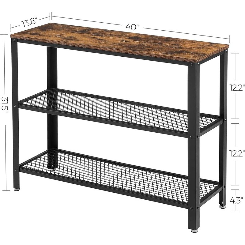 Rustic Console Table W/ Mesh Shelves Hallway Living Room Bedroom Storage New