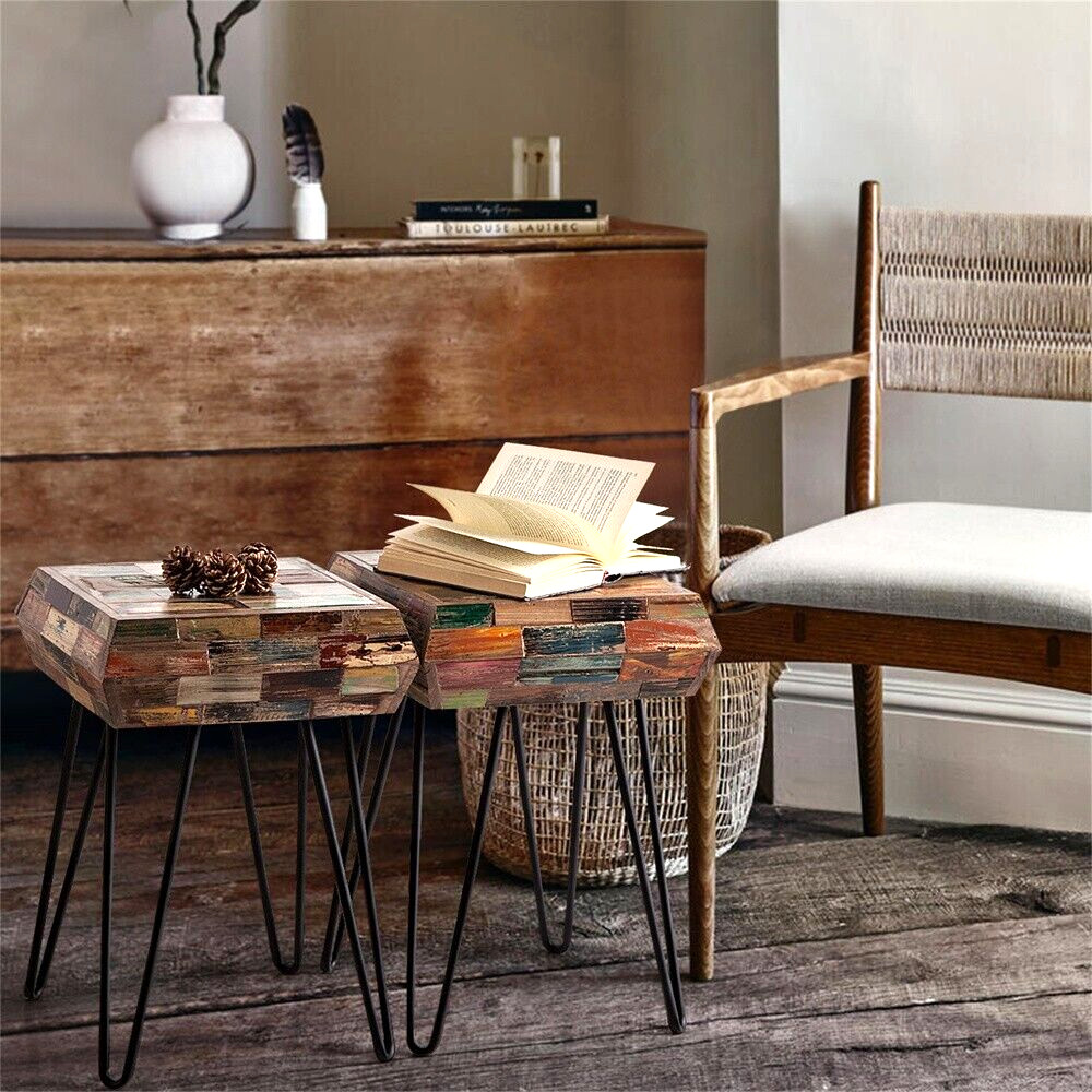 Greenage Side Table Solid Reclaimed Wood Accent Coffee End Table 3D Square