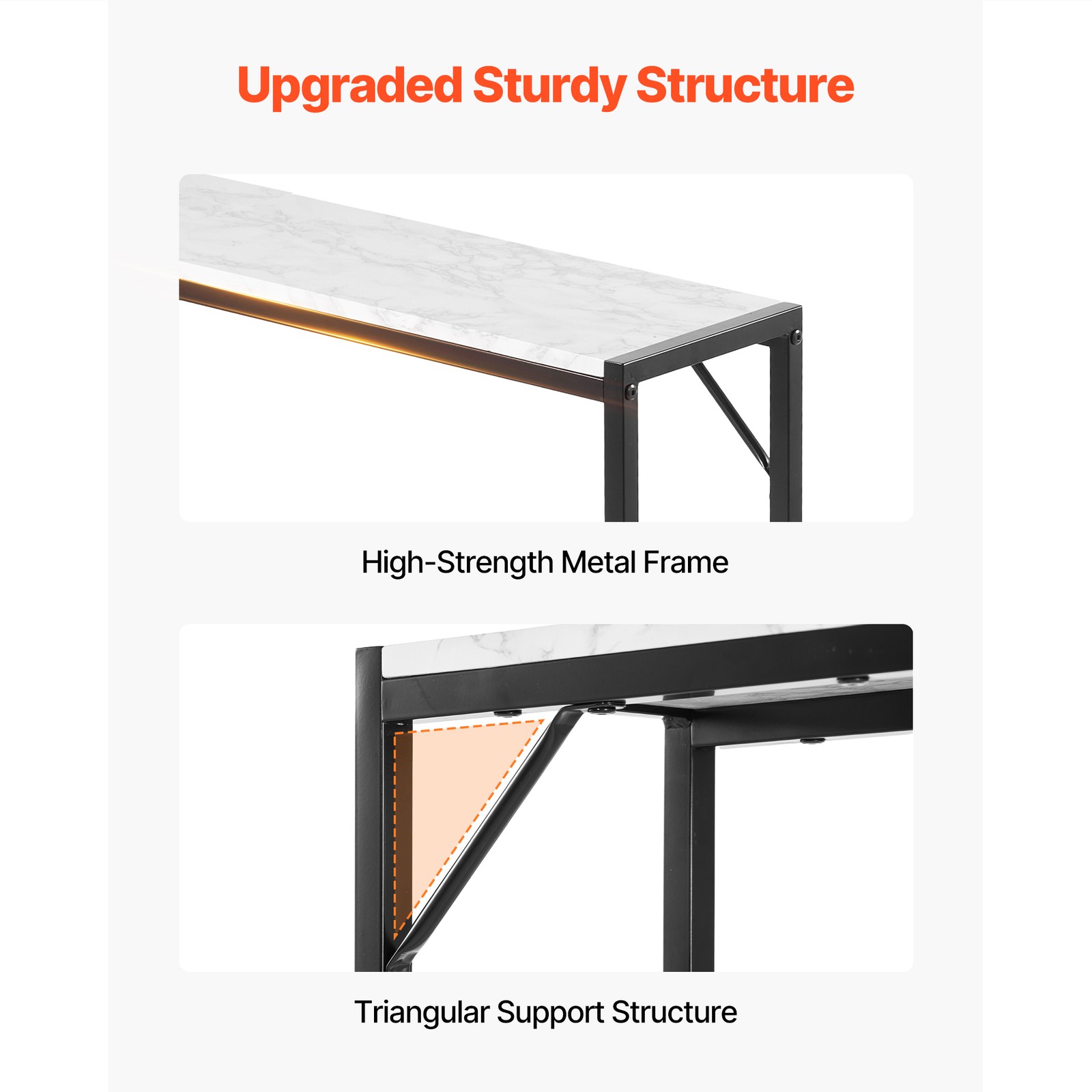 Marble Console Table Modern Narrow Long Console Table with Power Outlet