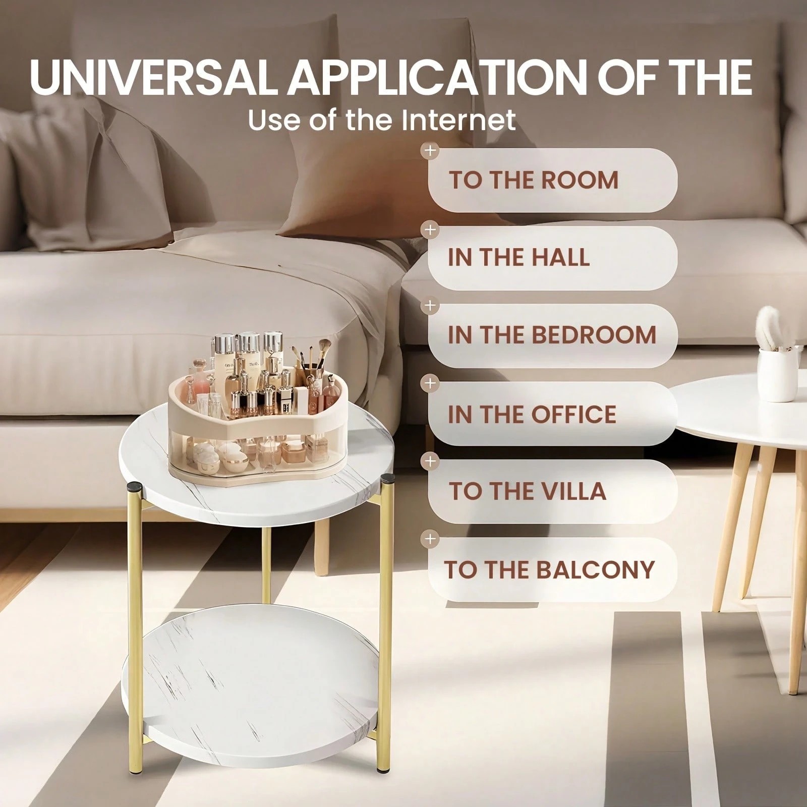 New CozyNest Round Coffee Table Double Layer Metal Side Table Indoor Outdoor
