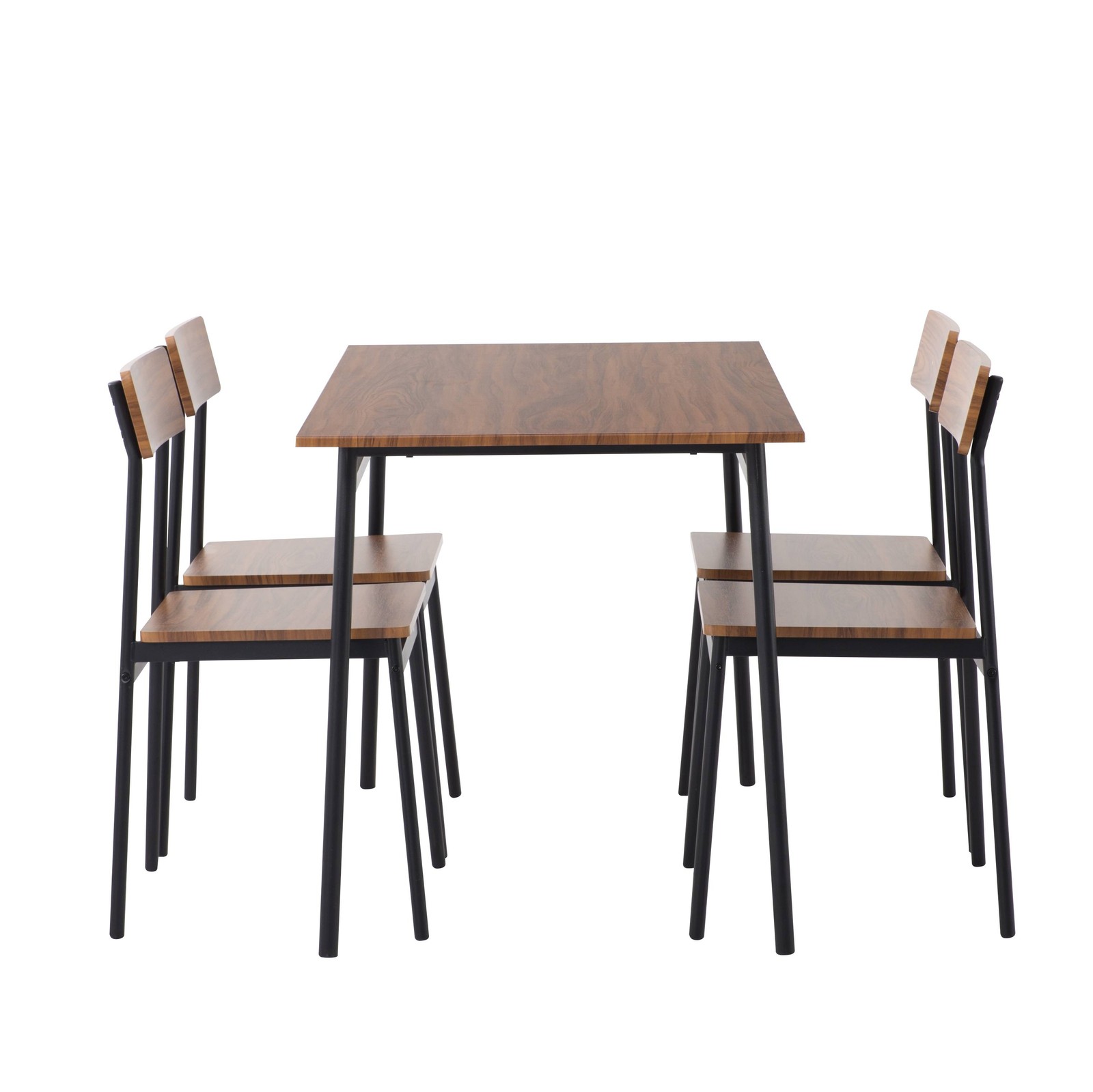 Dining Set for 4 Rectangular MDF Walnut Table & Chairs Metal Frame Small Space