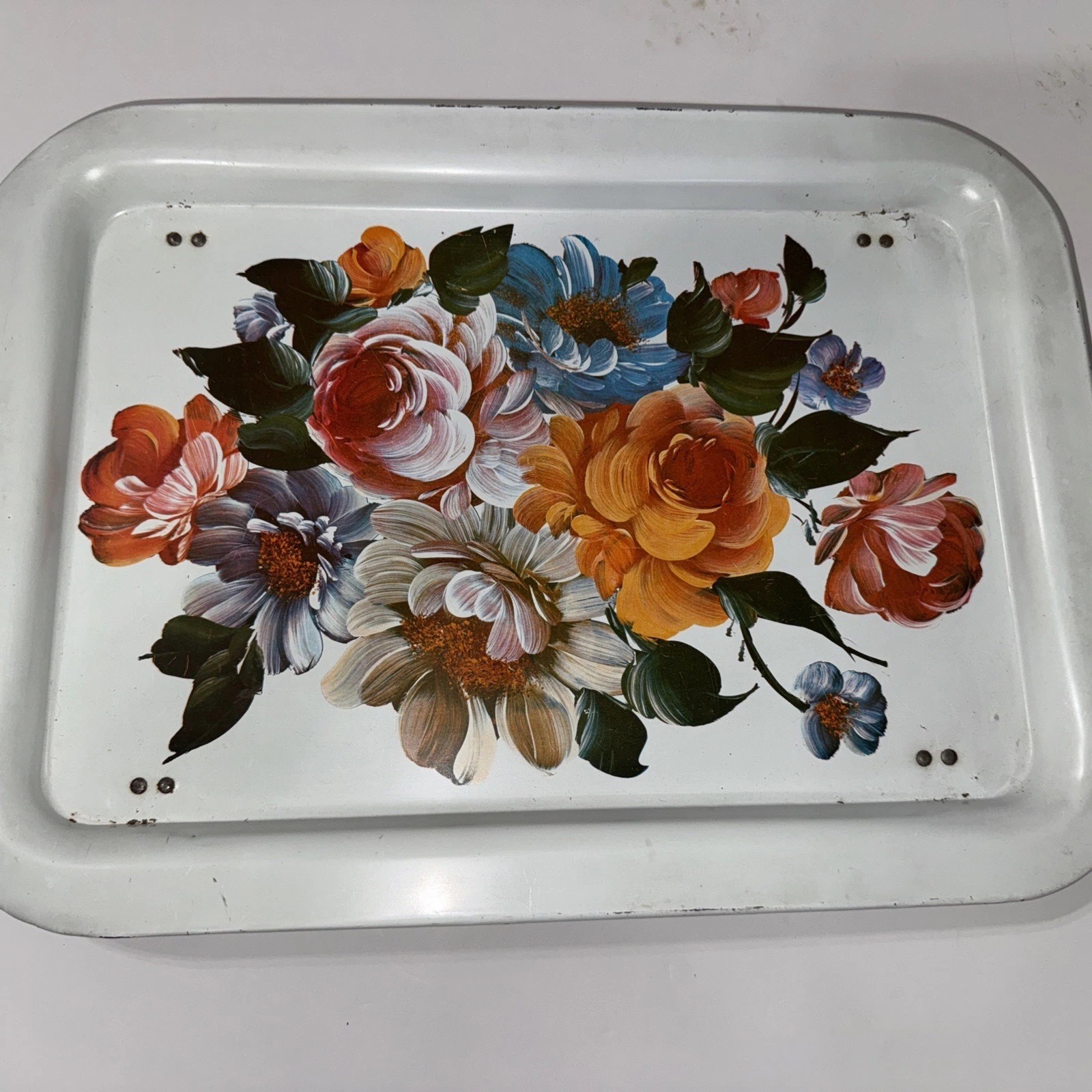 Vintage Folding Floral Metal Lap Tray TV Retro Mid Century Bed EC