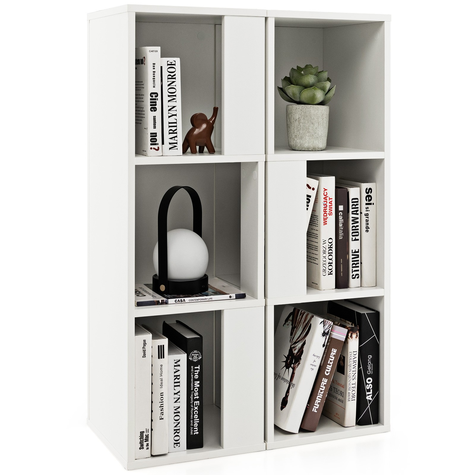 2 PCS 3-tier Wood Bookshelf Display Storage Rack for Small Spaces White