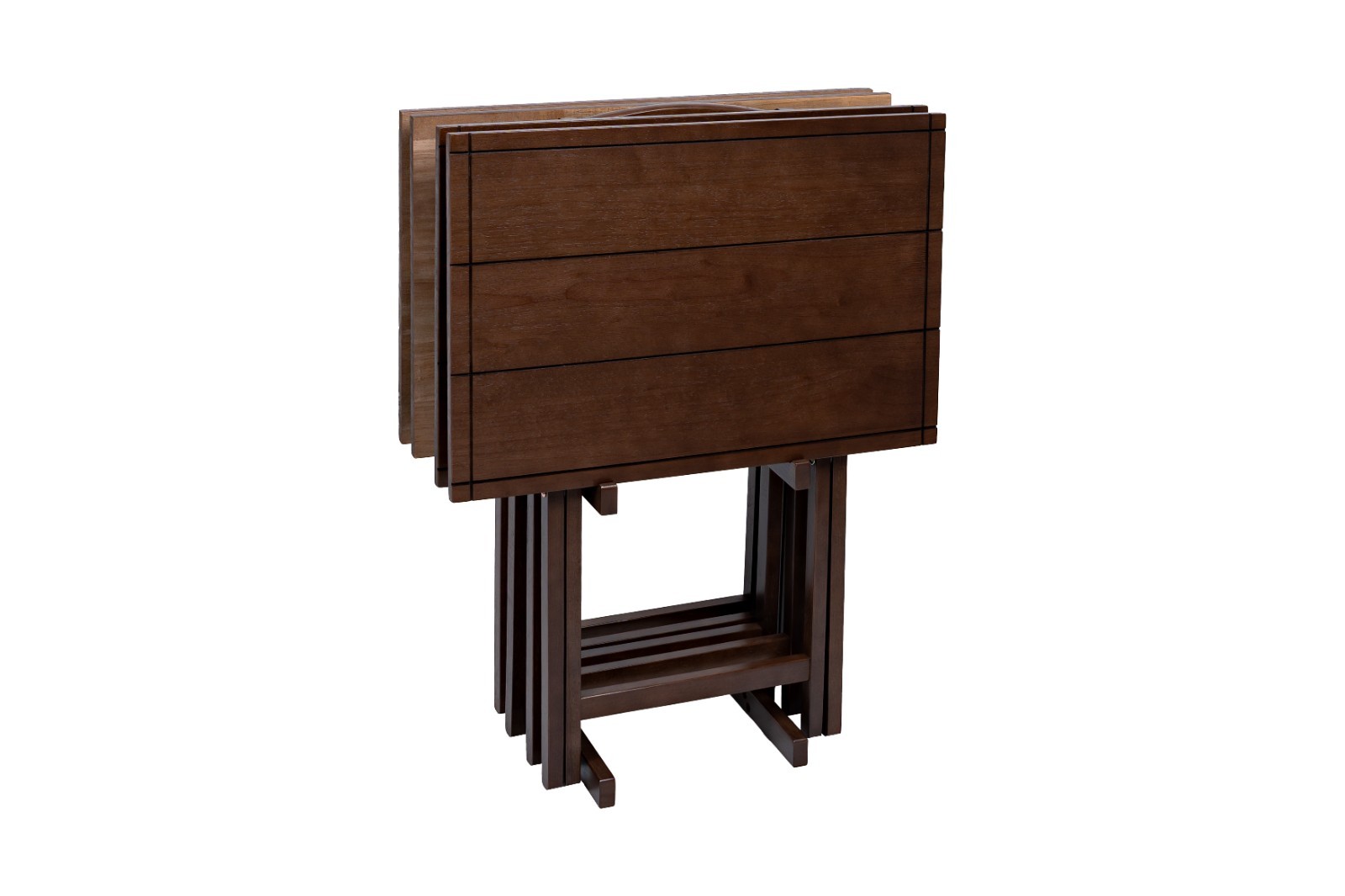 Mainstays 5-Piece Farmhouse XL Oversized Rubberwood Folding TV Tray, Walnut