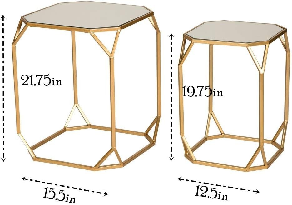 Modern Nesting Tables, Set of 2 Coffee Table with Tempered Glass Top, Side/En…