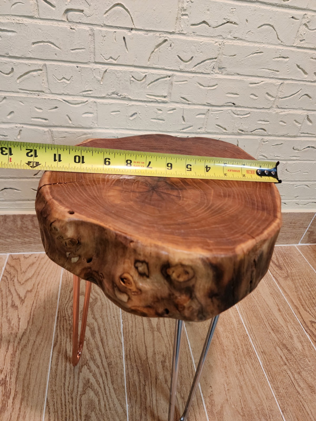Live Edge Table Horse Shoe Wood Hand Made Metal Legs Laker Paint Natural Color