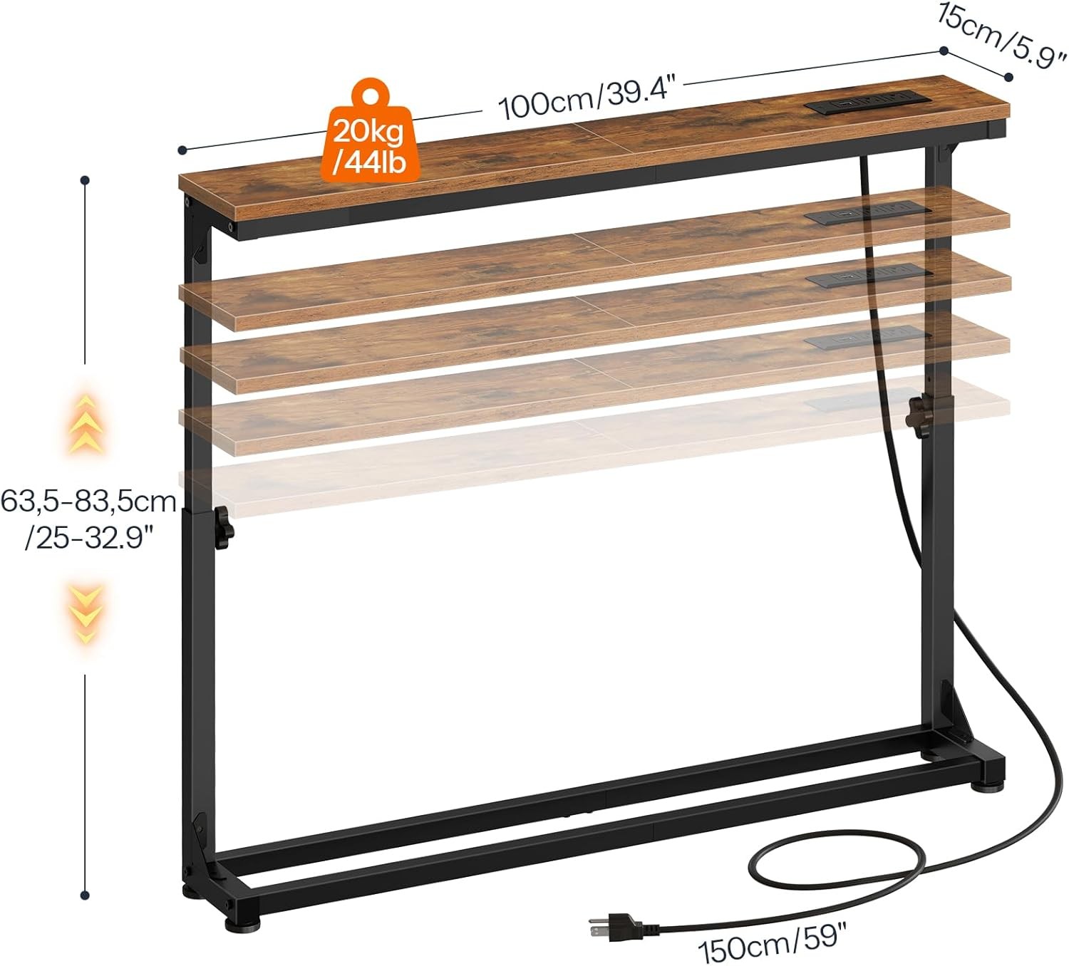 Console Table with Adjustable Height (25”-32.9”) Behind Couch Table Sofa Table