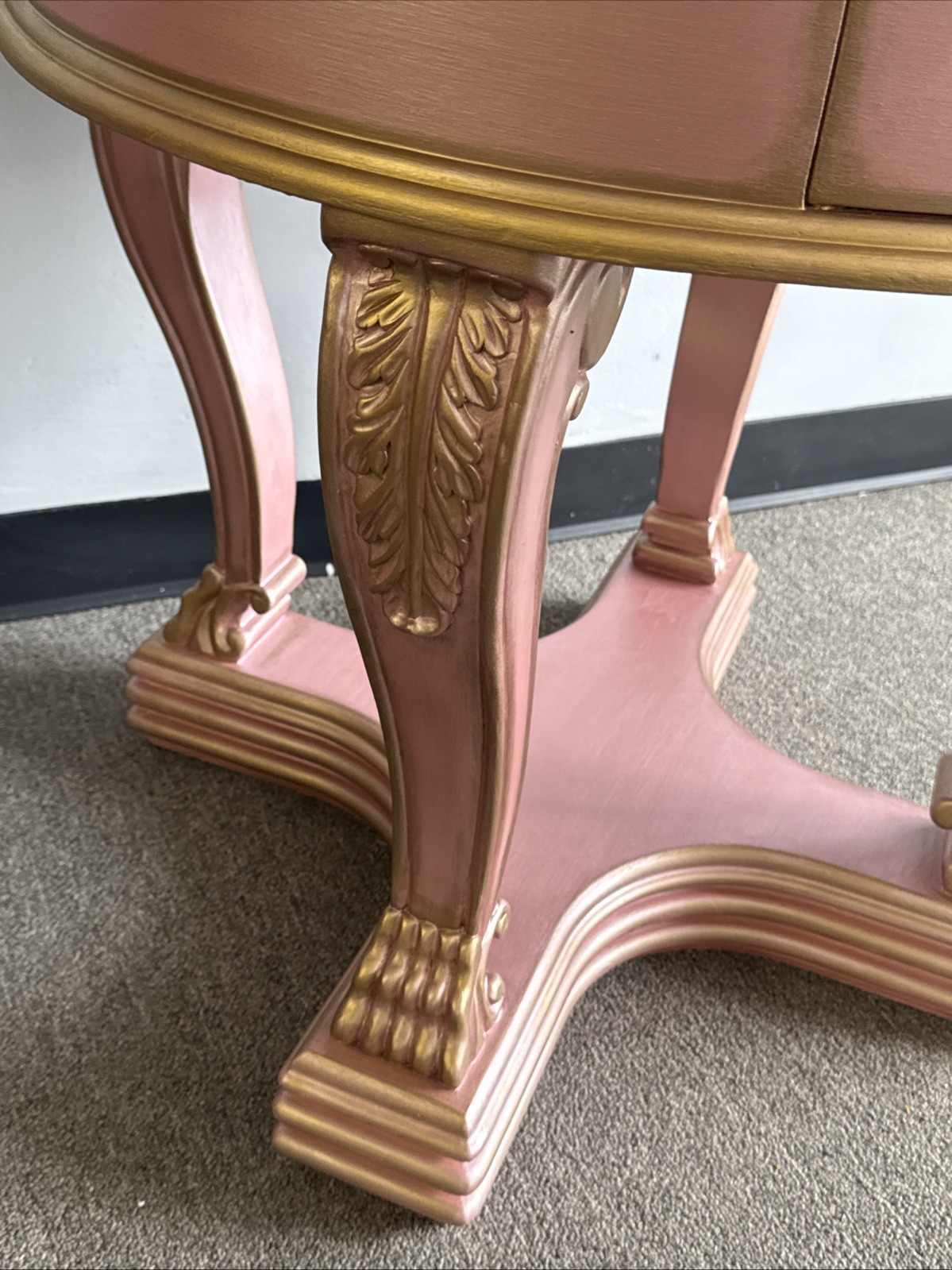 Canterbury Round End Table Custom Painted Rozay Gold Glass Top Accent Table