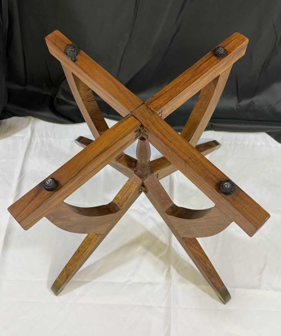Vintage Brass Boho Moroccan Tray Folding Teak Wood Table Pie Crust MCM