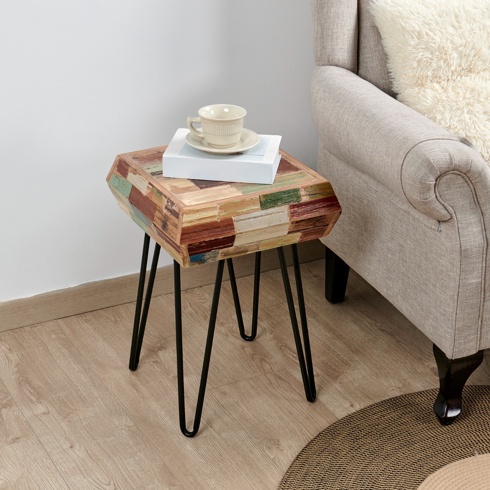 Greenage Side Table Solid Reclaimed Wood Accent Coffee End Table 3D Square
