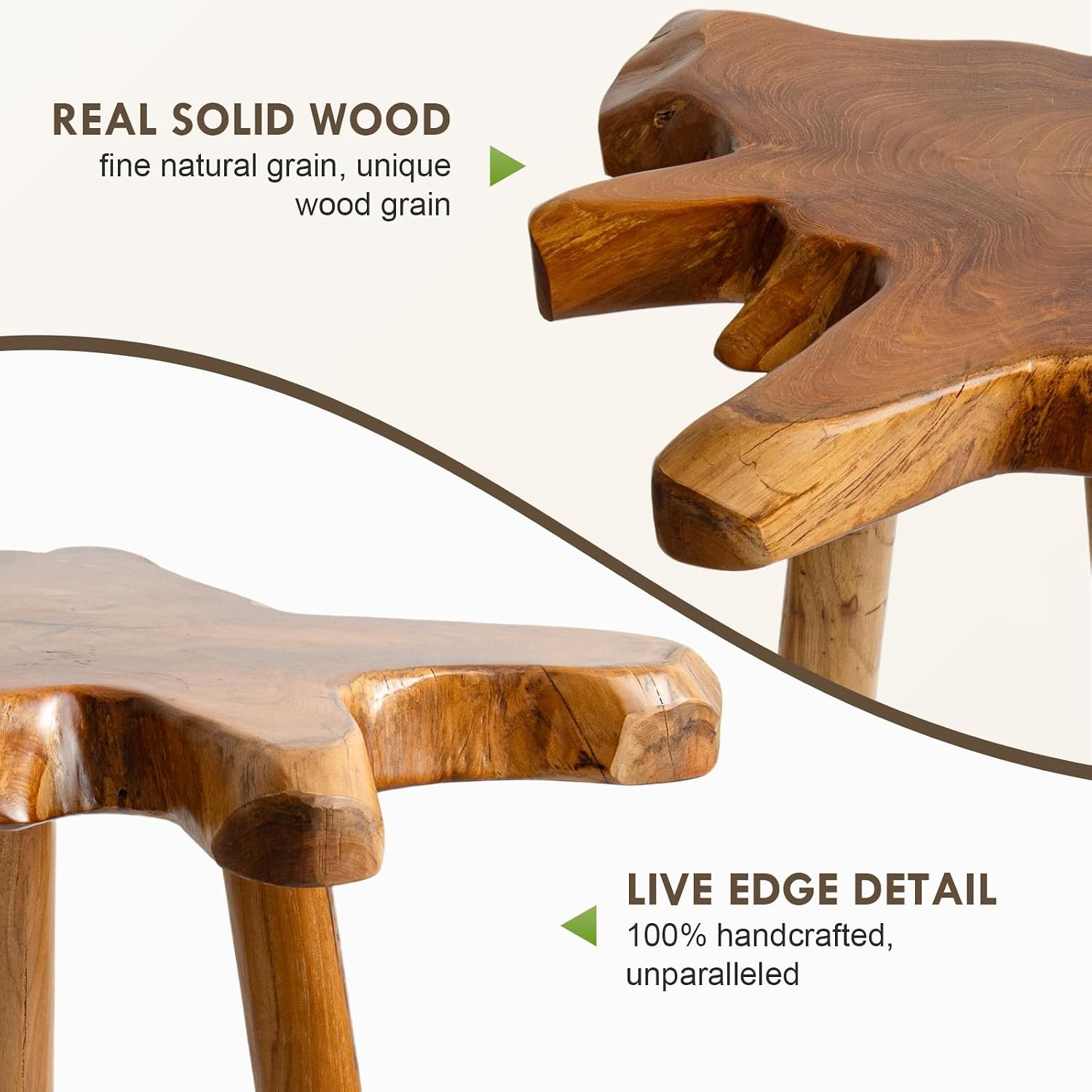 Teak Live Edge Solid Wood Wooden Side Table for Living Room Bed End Table