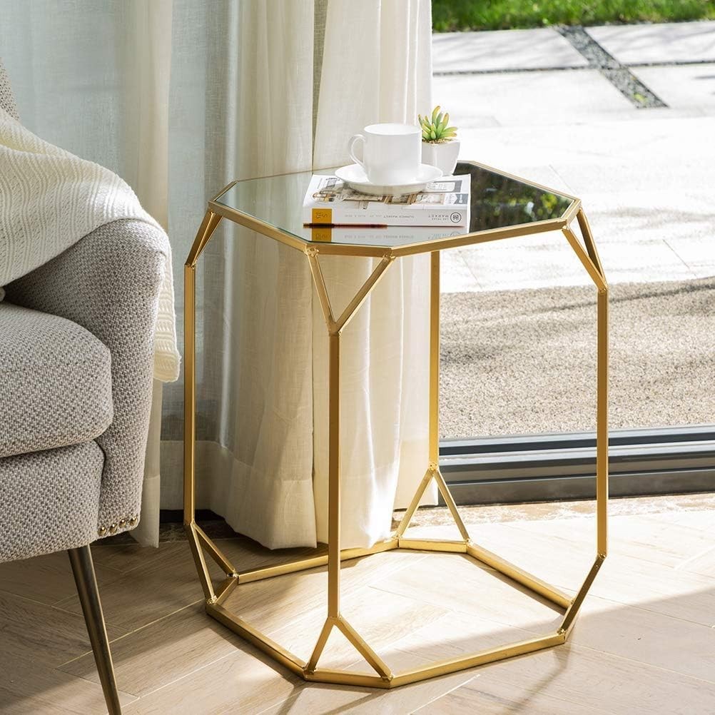 Modern Nesting Tables, Set of 2 Coffee Table with Tempered Glass Top, Side/En…