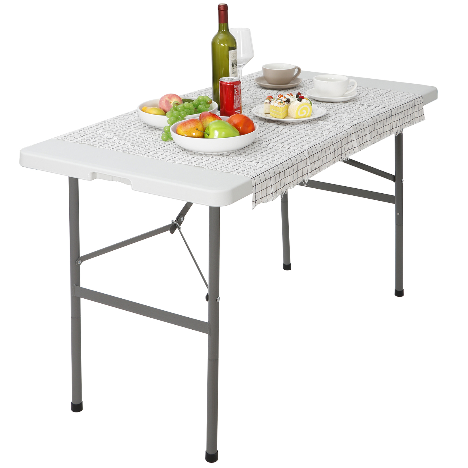 2PCS 4FT Foldlable Table Durable w/Carry Handle Picnic Party Camping Desk White